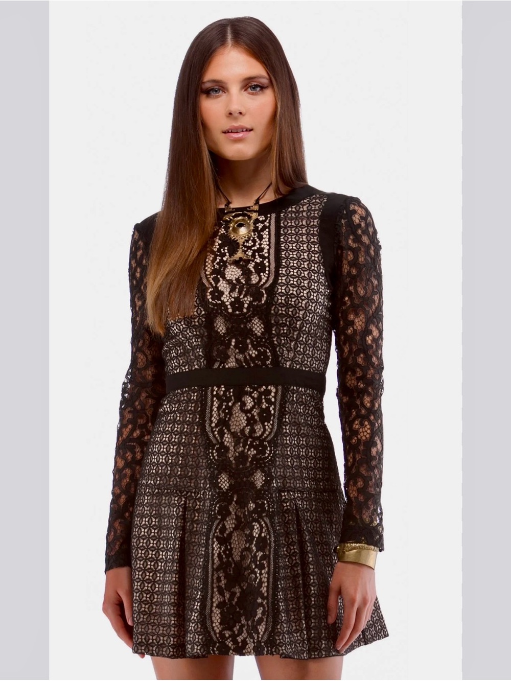 Twelfth Street by Cynthia Vincent Black and Gold Lace Mini Dress